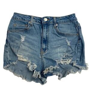 Love Tree Denim Womens Juniors High Rise Cutoff Distressed Jean Shorts Sz S Blue